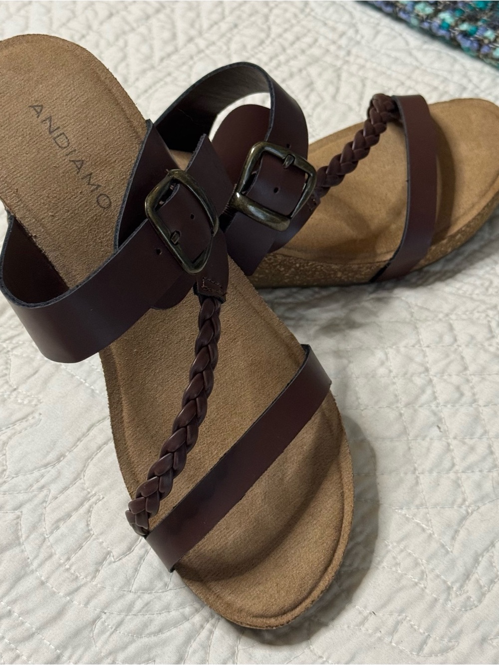 Andamayo Women's Braided Strap Brown Slide Sandals